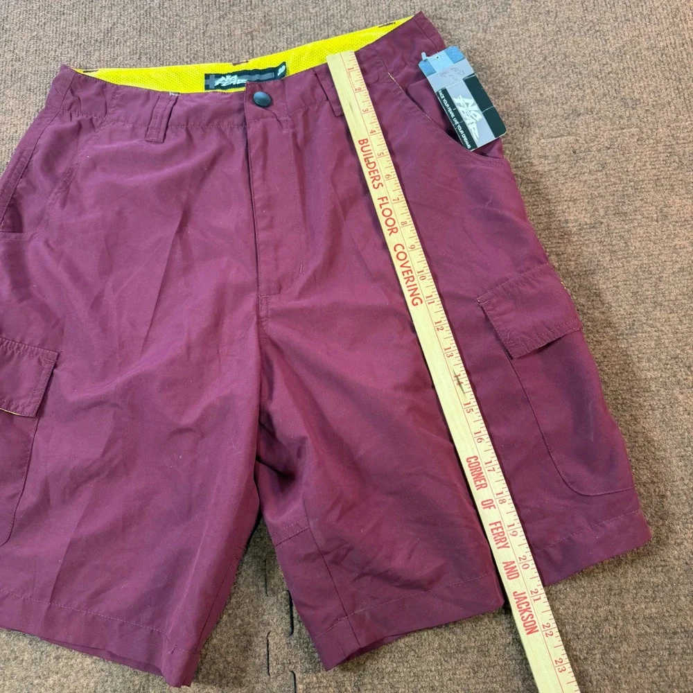 A+ VTG No Fear Blade Cargo Shorts Mens 30 Burgundy Maroon Yellow Mesh Lining NWT